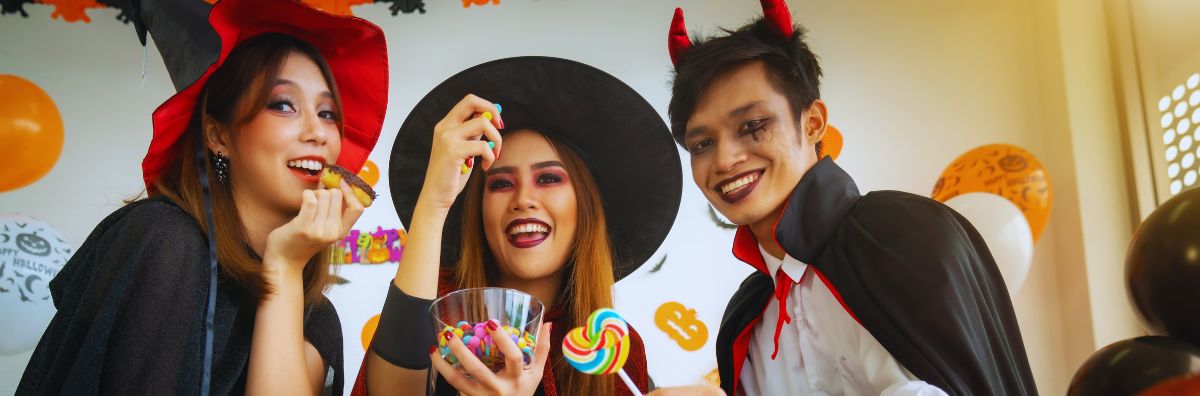 people celebrating halloween party