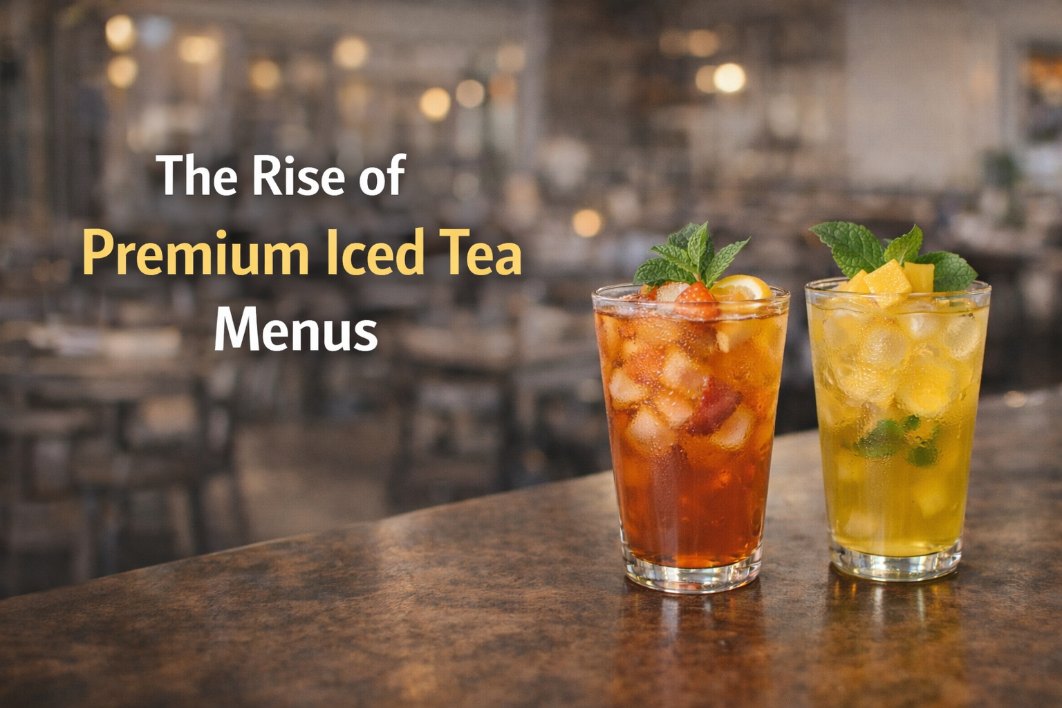 Premium iced tea drinks served in a caf&eacute; restaurant setting